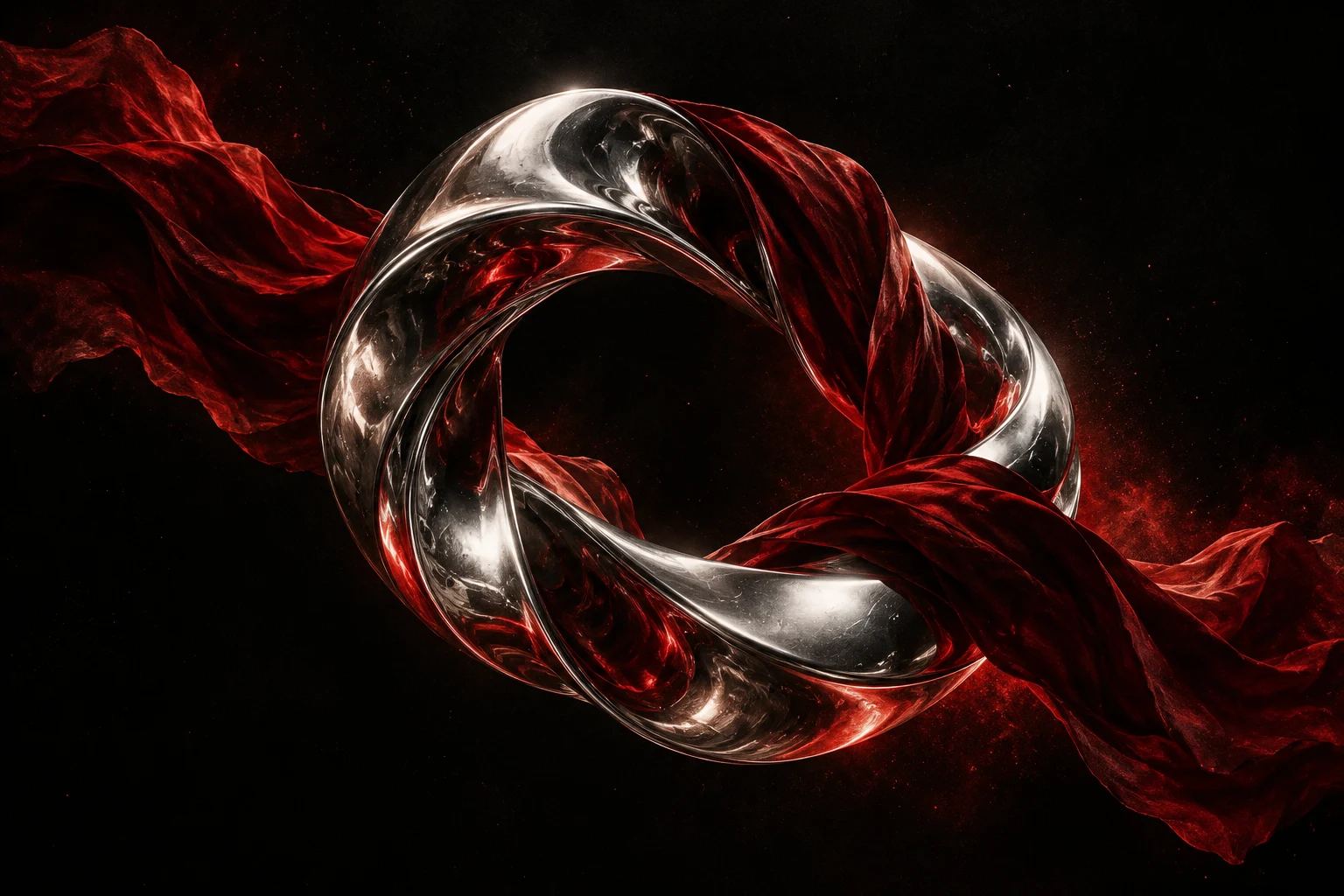 Composição de conceito: um portal metálico num espaço escuro, iluminado a vermelho